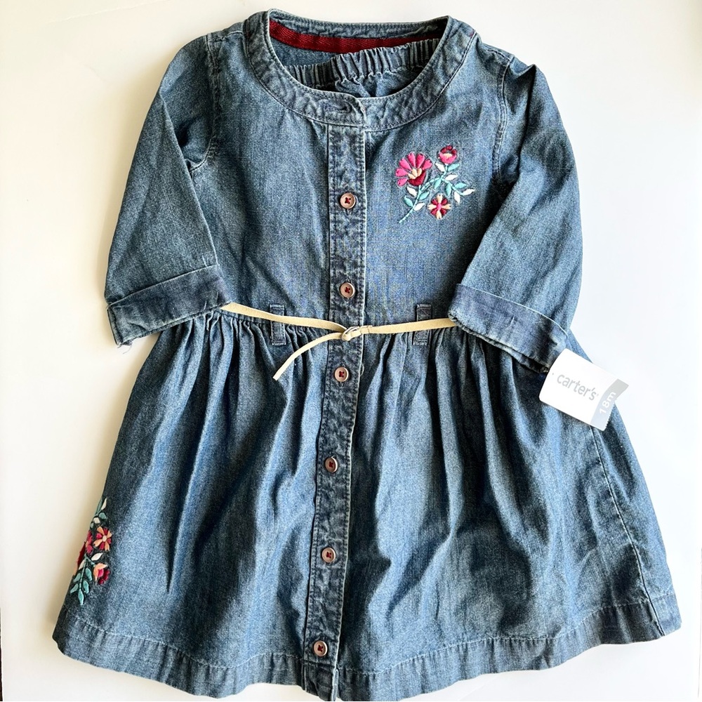 NWT Carters Embroidered Jean Dress